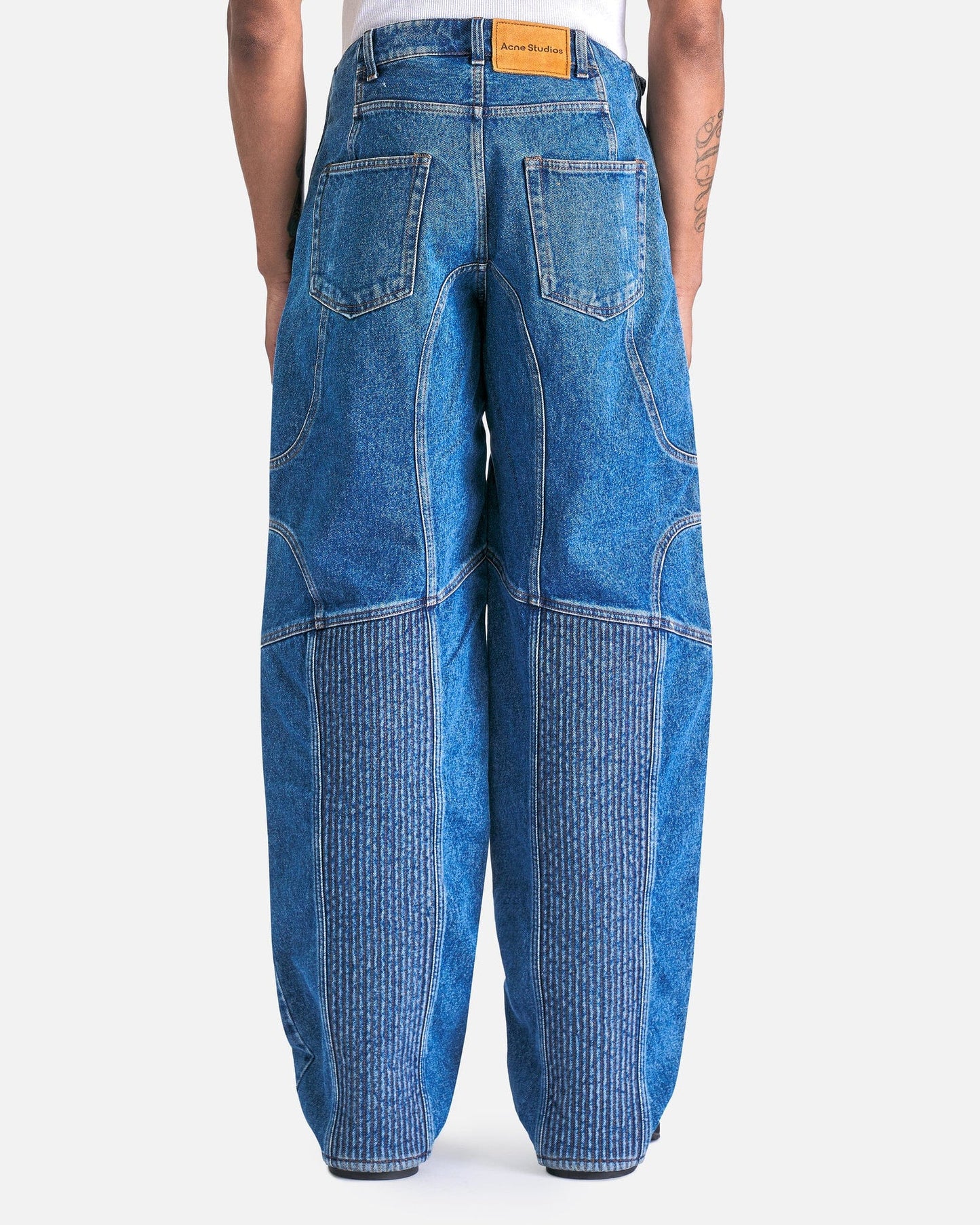 Acne Studios Men's Jeans Denim Paneled Trousers in Mid Blue