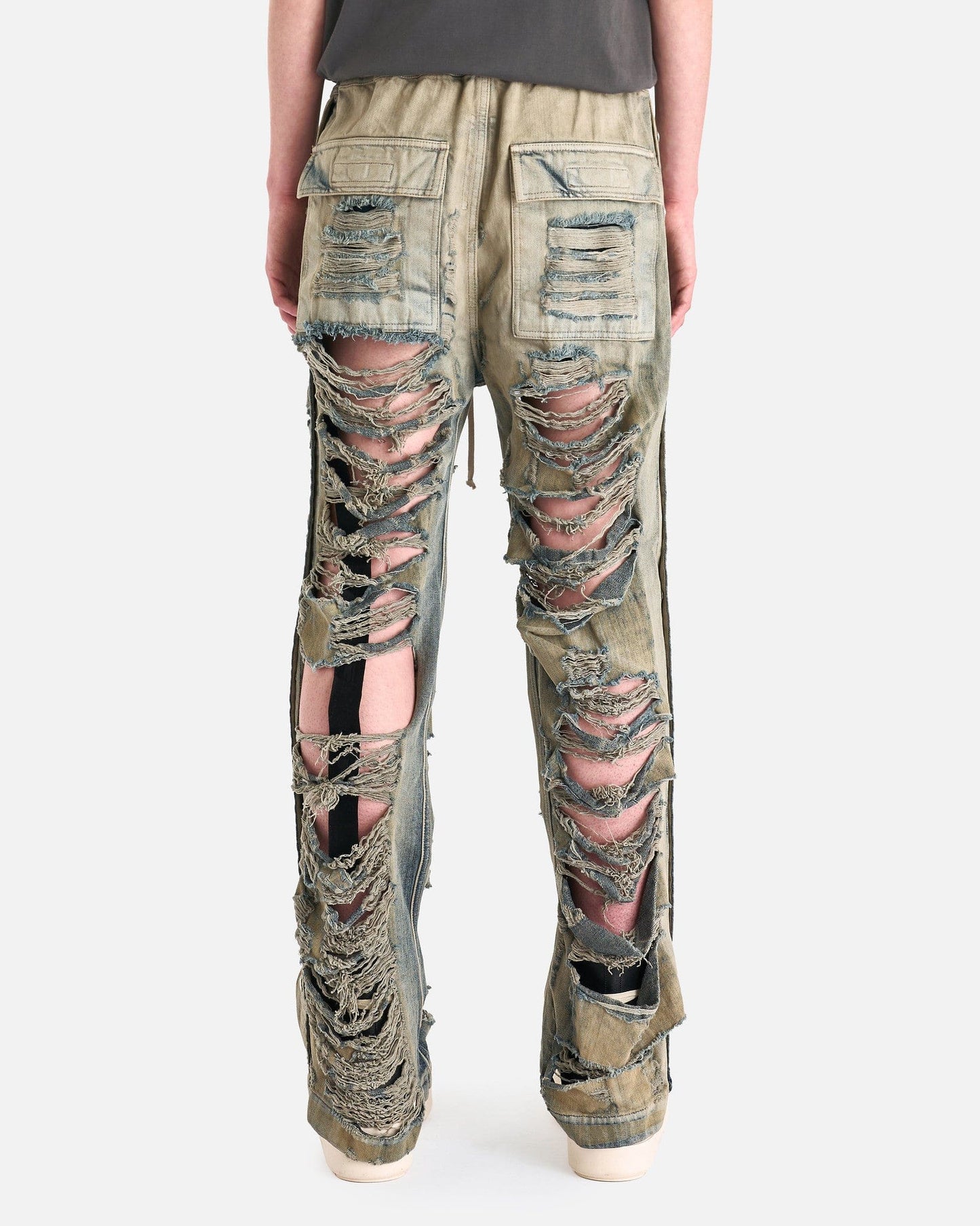 Rick Owens DRKSHDW Men's Jeans Denim Pusher Pants in Mineral Pearl Shredded