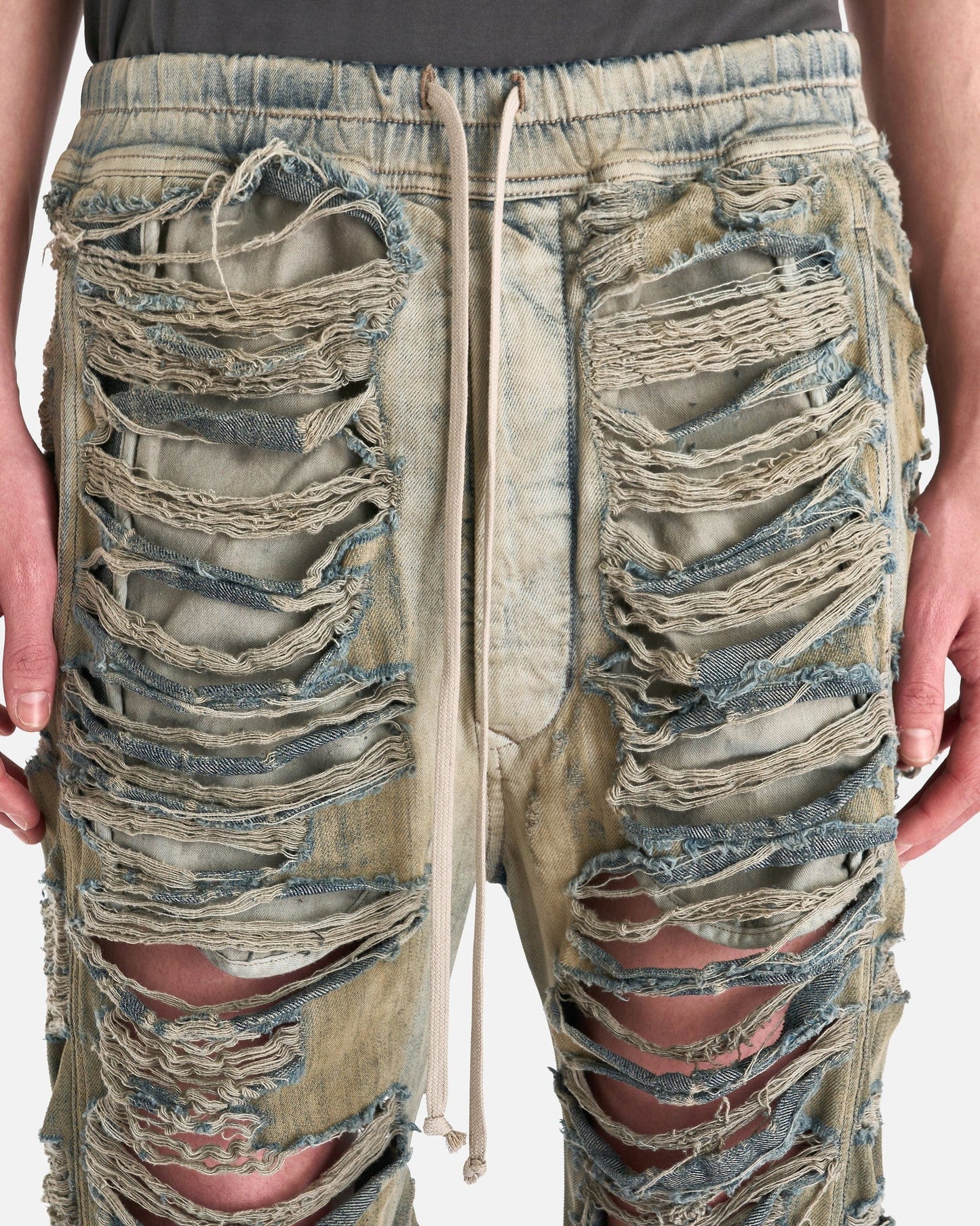 Rick Owens DRKSHDW Men's Jeans Denim Pusher Pants in Mineral Pearl Shredded