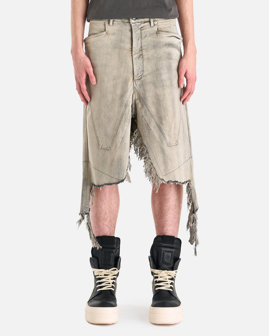 Rick Owens Men's Pants Denim Silvered Skirt in Mineral Fringed