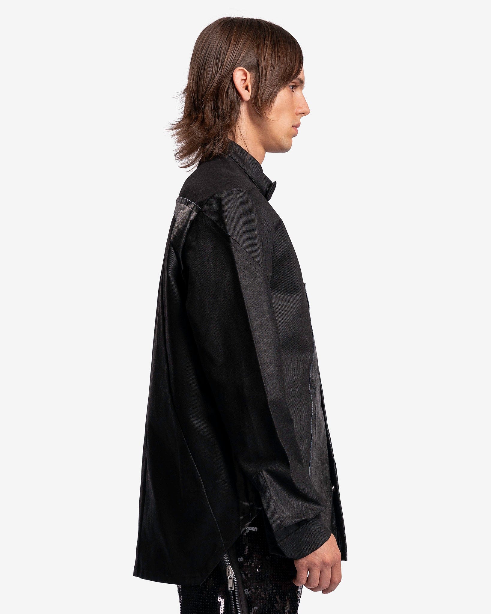 Rick Owens Men's Shirts Denim Splintered Outershirt in Black