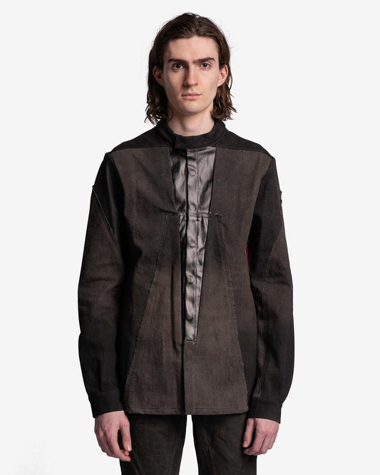 Rick Owens Men's Shirts Denim Splintered Outershirt in Brown/Dark Dust Degrade