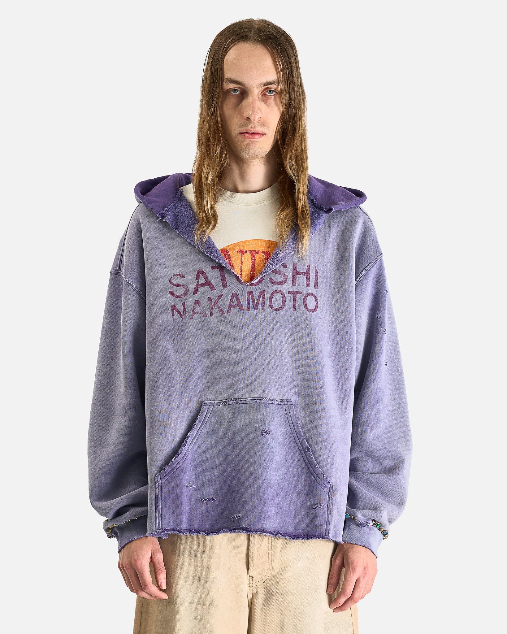 Satoshi Nakamoto Men's Tops Destructo Hoodie in Washed Purple