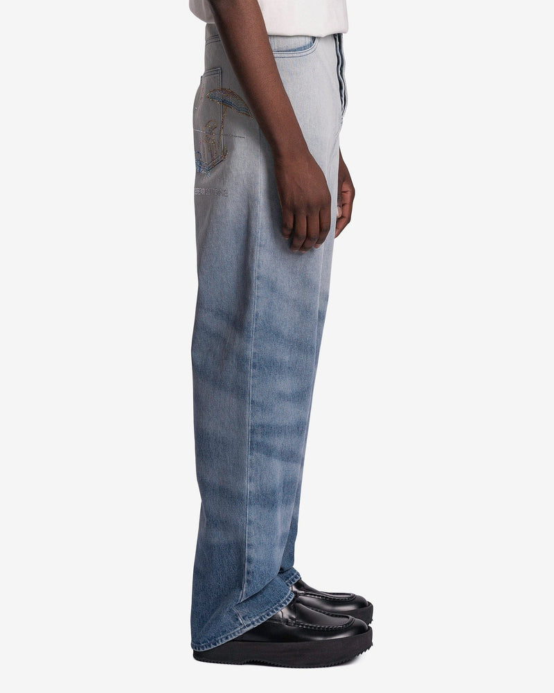 Botter Men's Jeans Diamond Caribbean Beach Print Trousers in Denim Wash 1