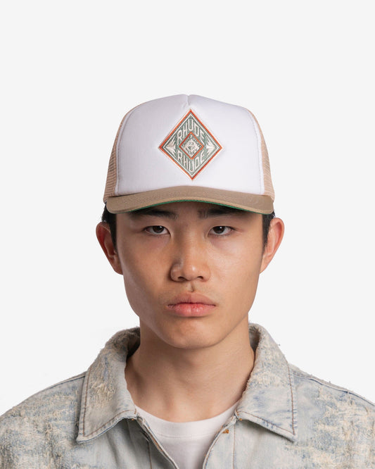 Rhude Men's Hats Diamond Trucker Hat in Tan/White