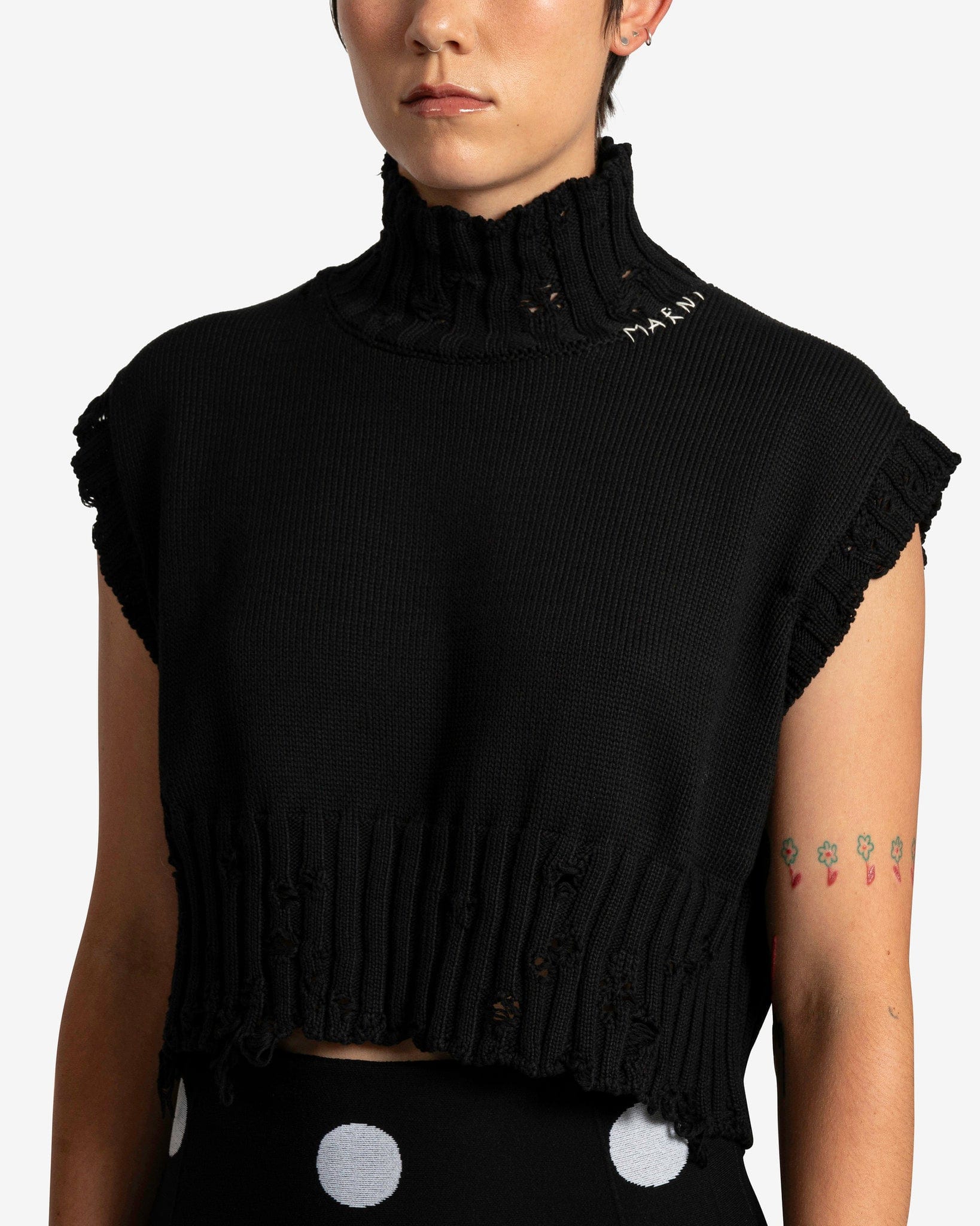 Marni Women Sweaters Disheveled Cotton Vest in Black