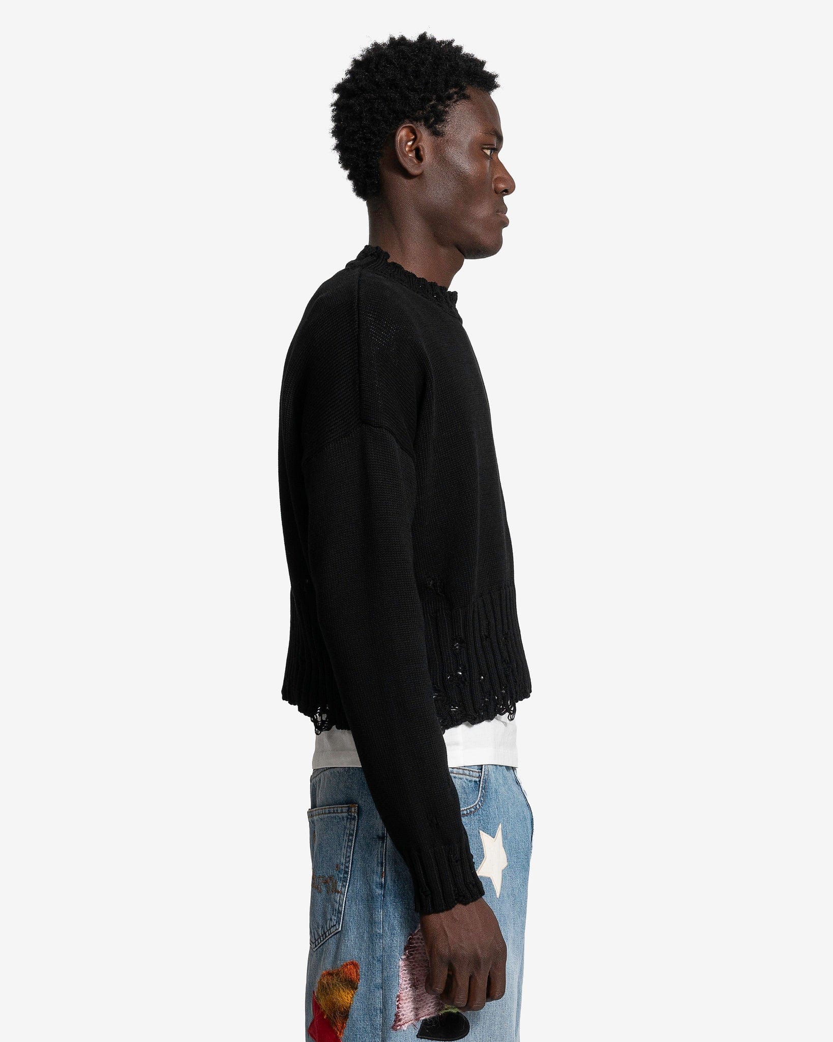 Marni Men's Sweater Dishevelled Cotton Knit Sweater in Black