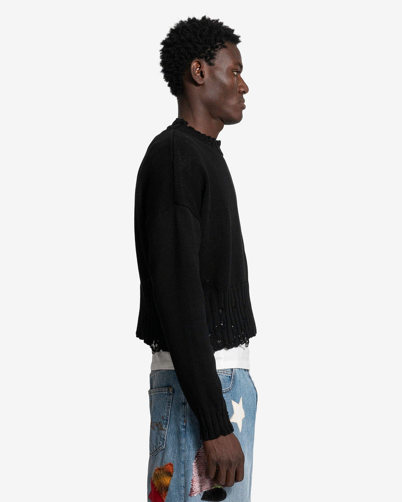 Marni Men's Sweater Dishevelled Cotton Knit Sweater in Black