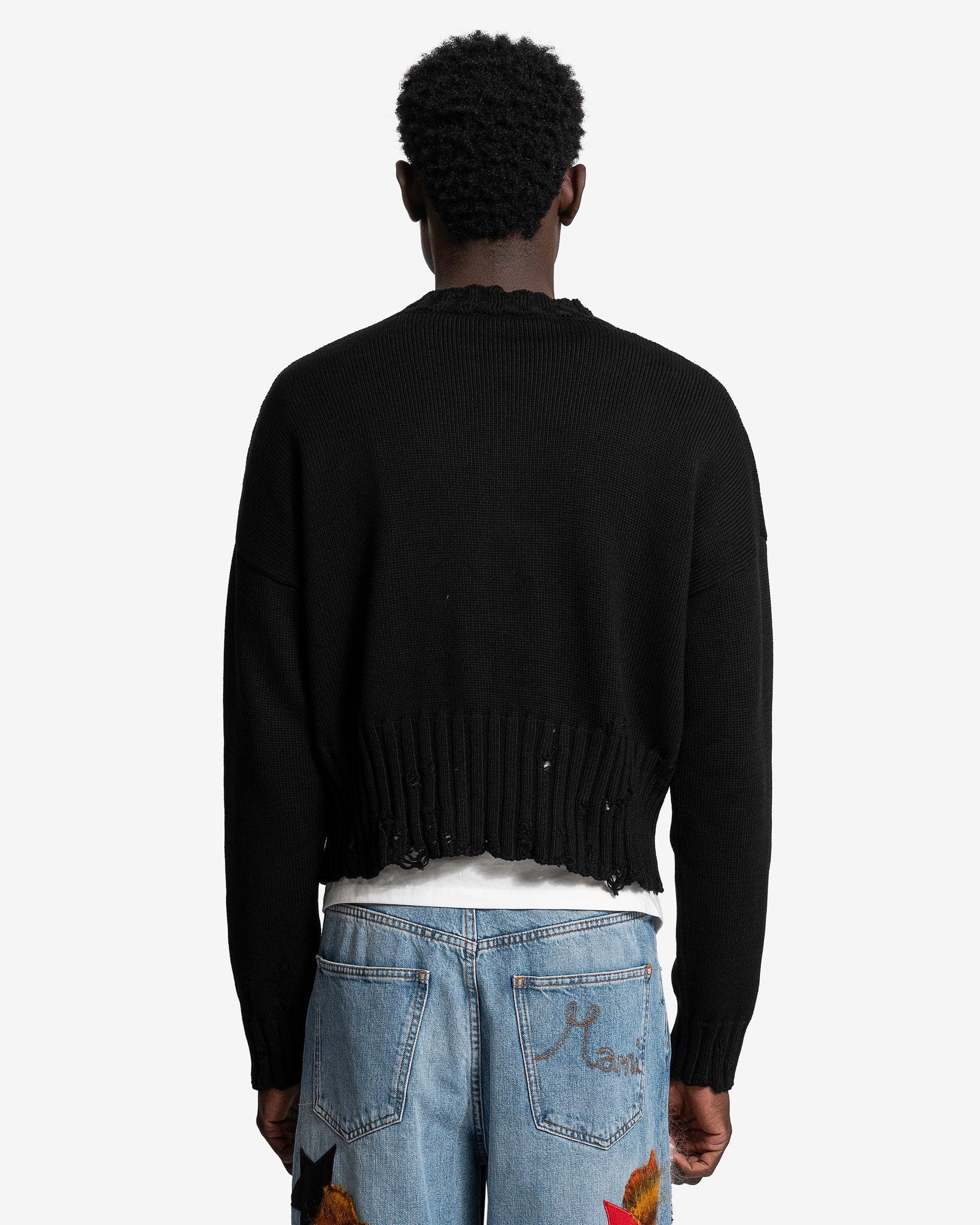 Marni Men's Sweater Dishevelled Cotton Knit Sweater in Black