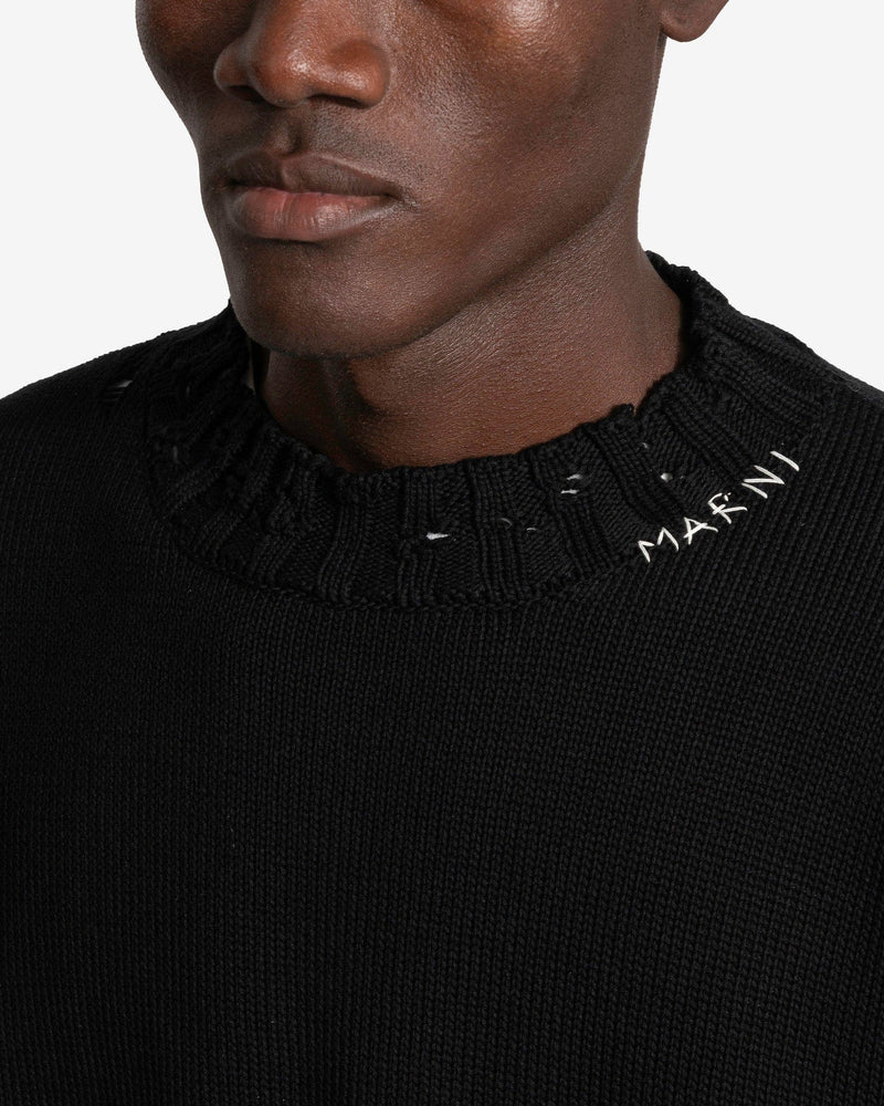 Marni Men's Sweater Dishevelled Cotton Knit Sweater in Black
