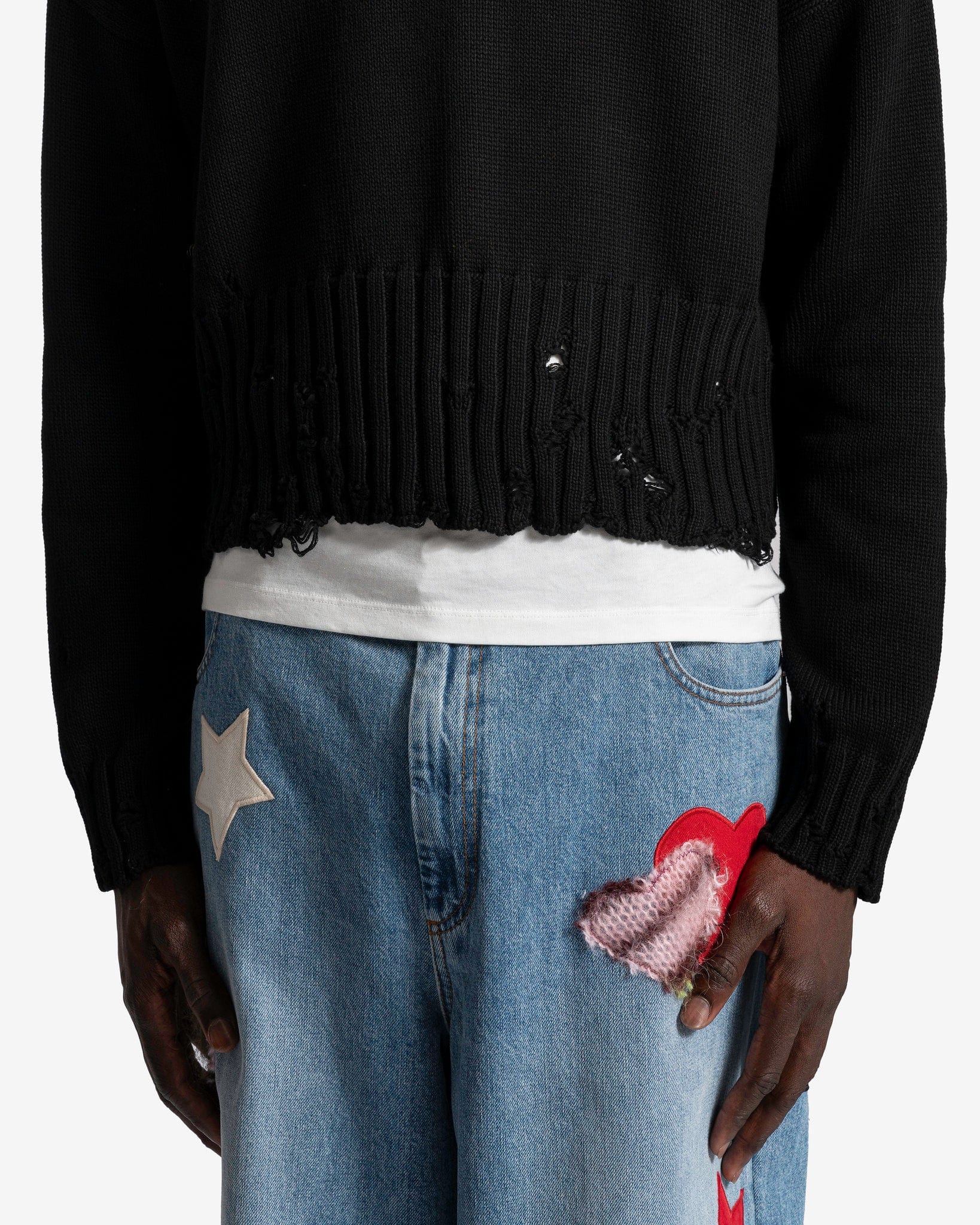 Marni Men's Sweater Dishevelled Cotton Knit Sweater in Black