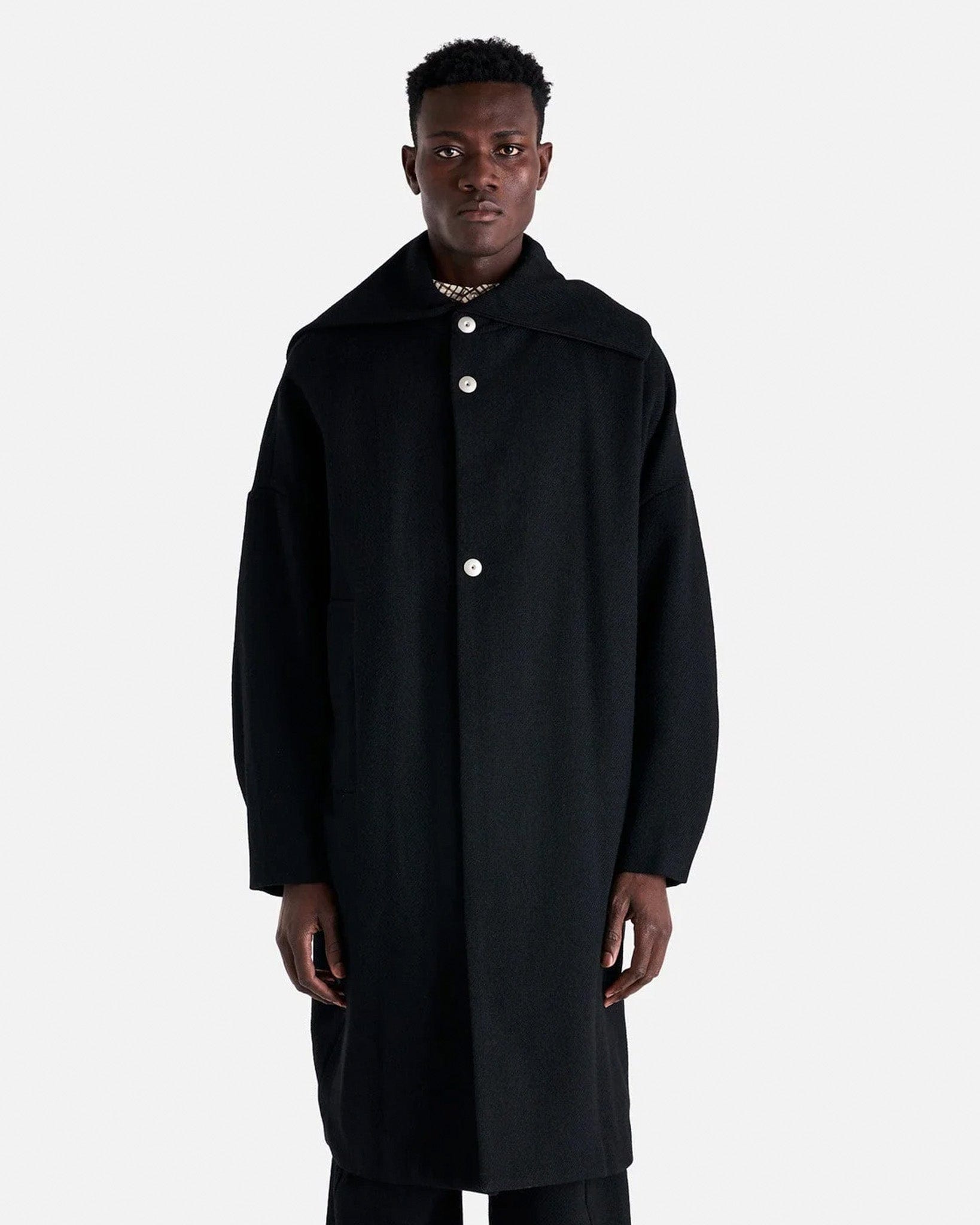 Omar Afridi Men's Coat Distorted Cocoon Coat in Black Dry Wool