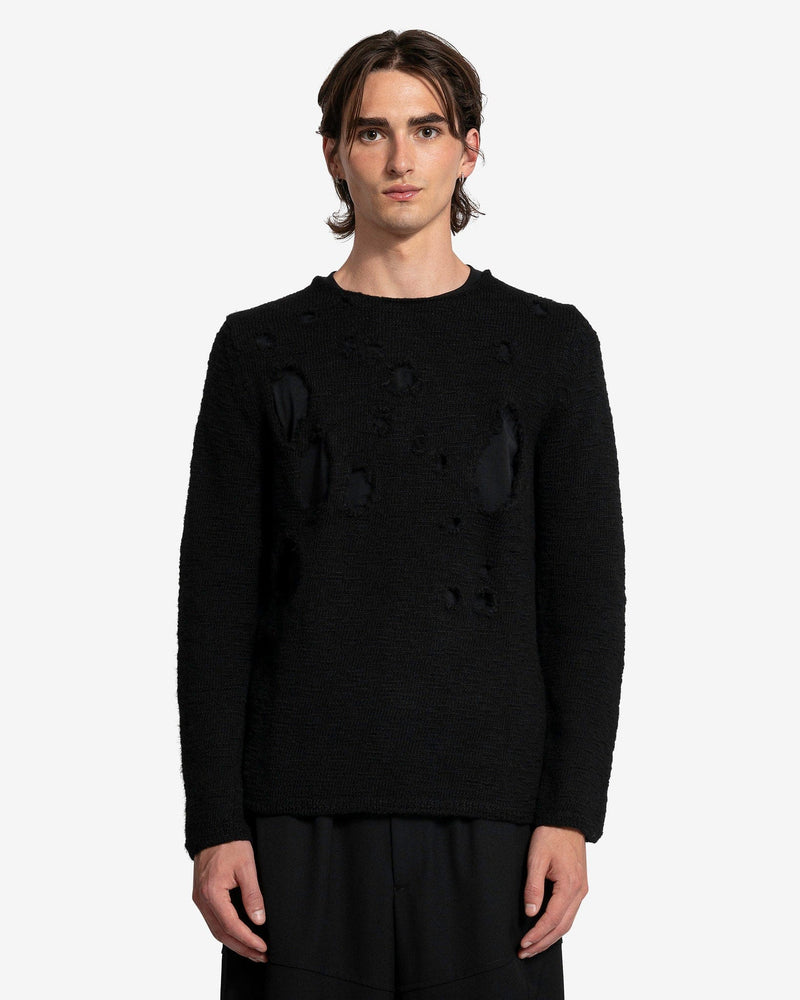 BLACK Comme des Garçons Men's Sweater Distressed Crewneck Sweater in Black