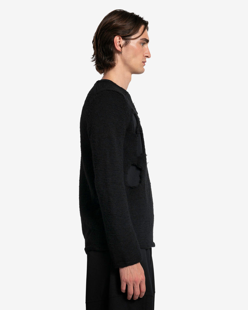 BLACK Comme des Garçons Men's Sweater Distressed Crewneck Sweater in Black