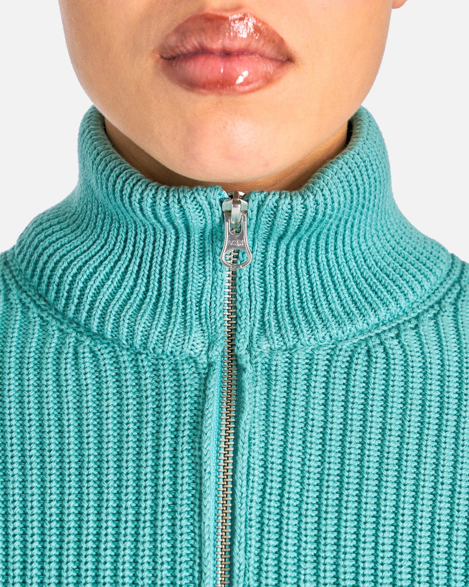 MM6 Maison Margiela Women Jackets Distressed Rib Knit Trucker Jacket in Turquoise