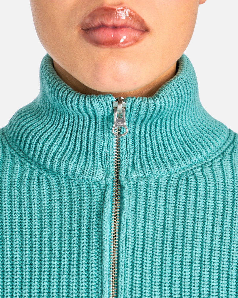 MM6 Maison Margiela Women Jackets Distressed Rib Knit Trucker Jacket in Turquoise