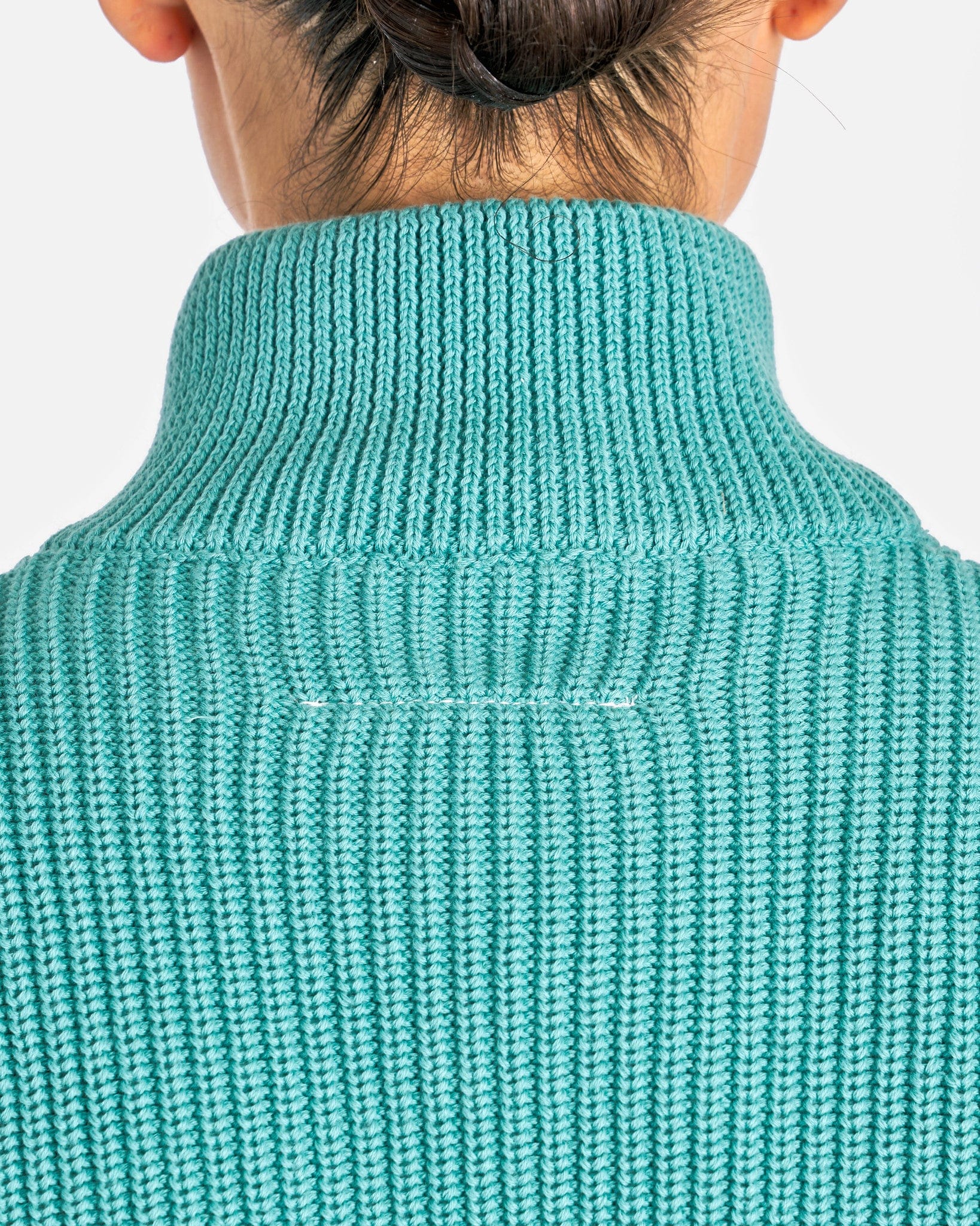 MM6 Maison Margiela Women Jackets Distressed Rib Knit Trucker Jacket in Turquoise