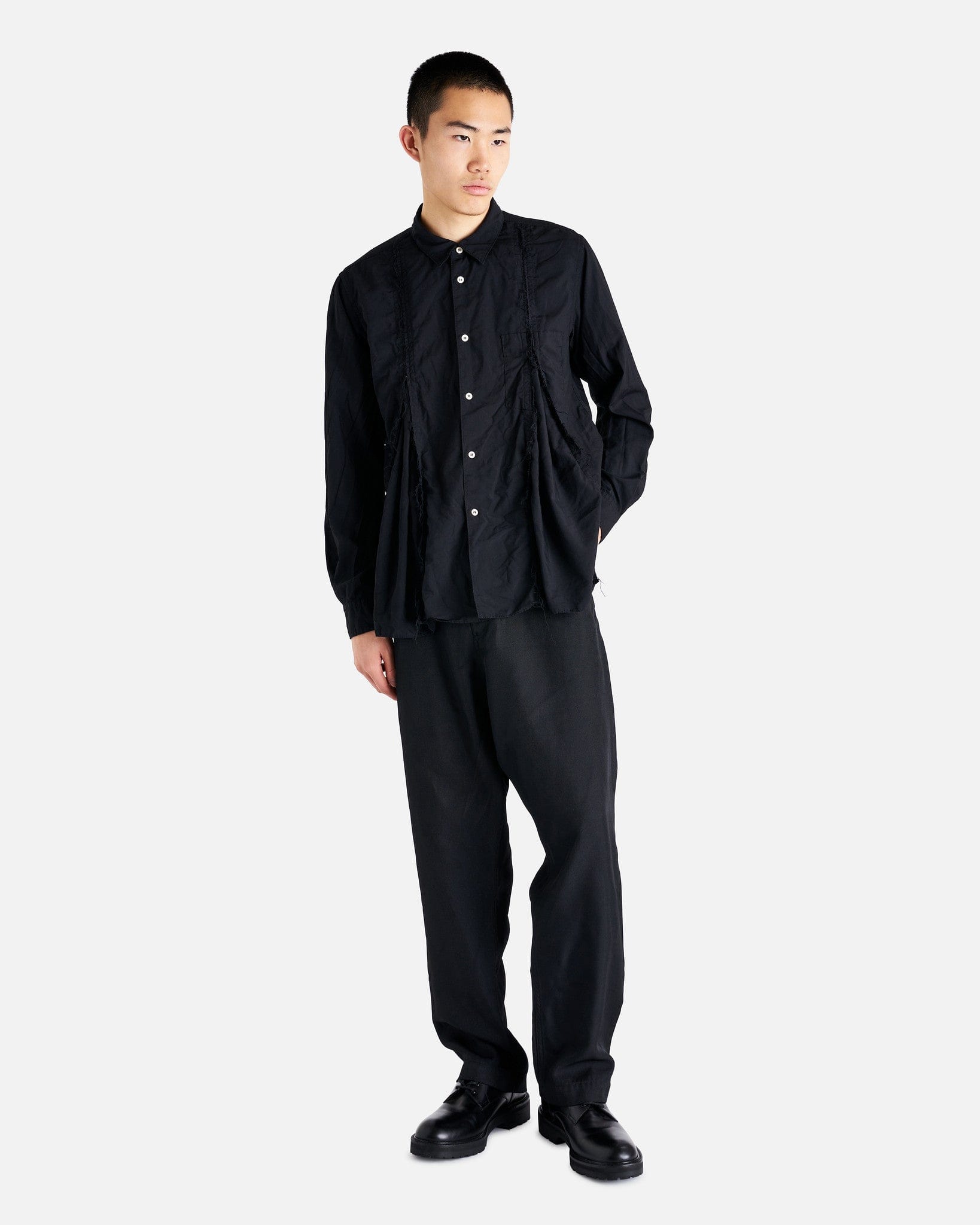 Distressed Seam Detail Shirt in Black – SVRN