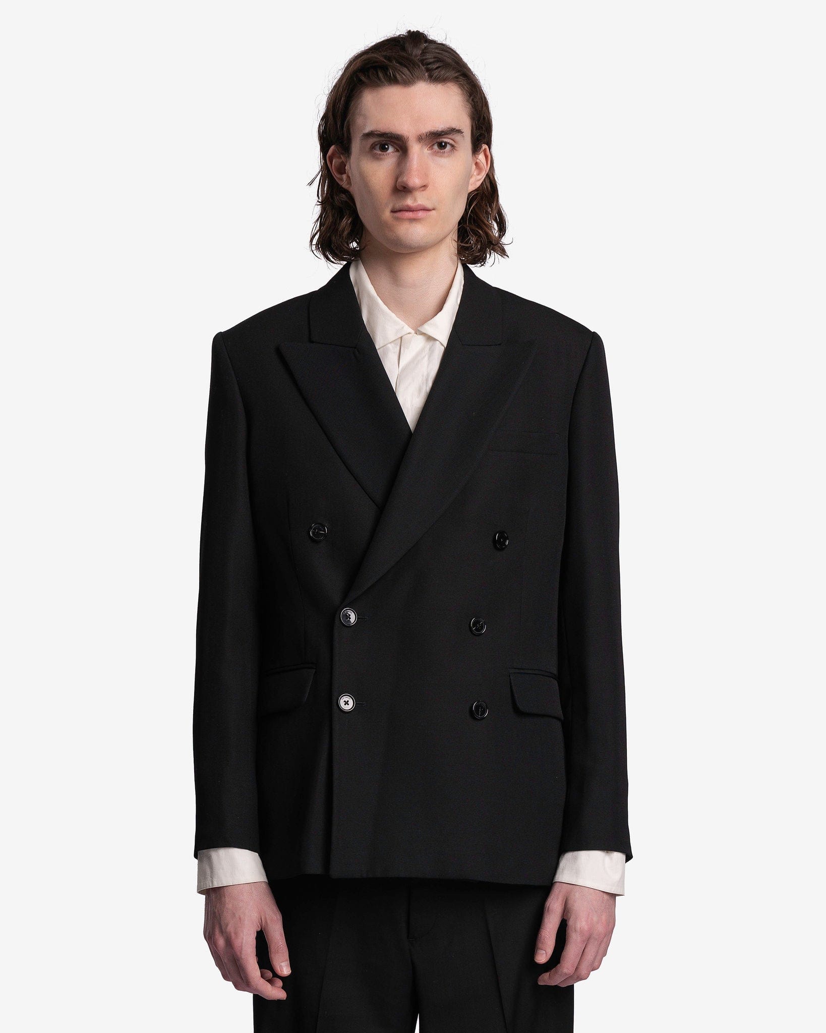 Raf Simons Men's Jackets Double Breasted Blazer with Peacock Lapel in Black
