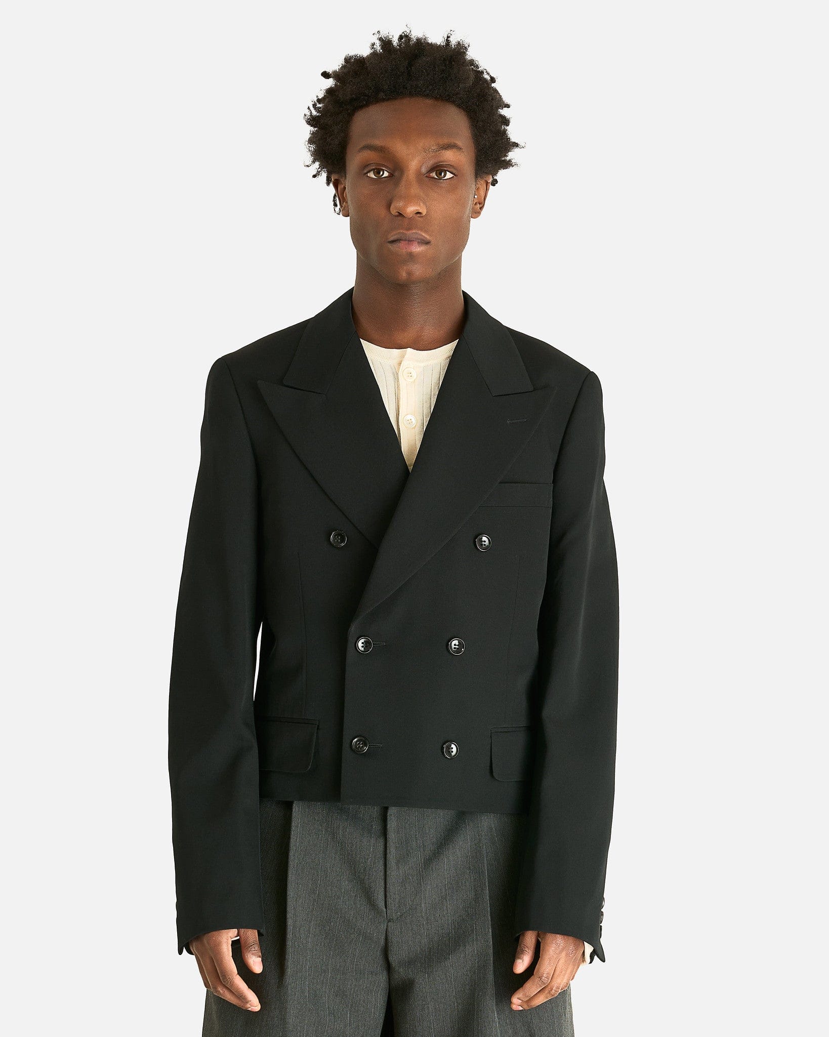 Comme des Garcons HOMME PLUS Men's Jackets M Double Breasted Cropped Jacket in Black