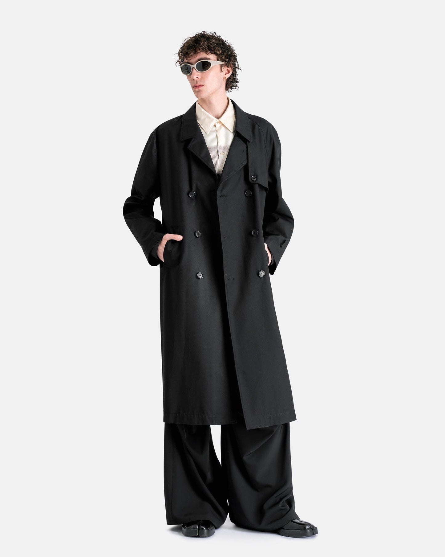 MM6 Maison Margiela Men's Jackets Double Breasted Trench Coat in Black