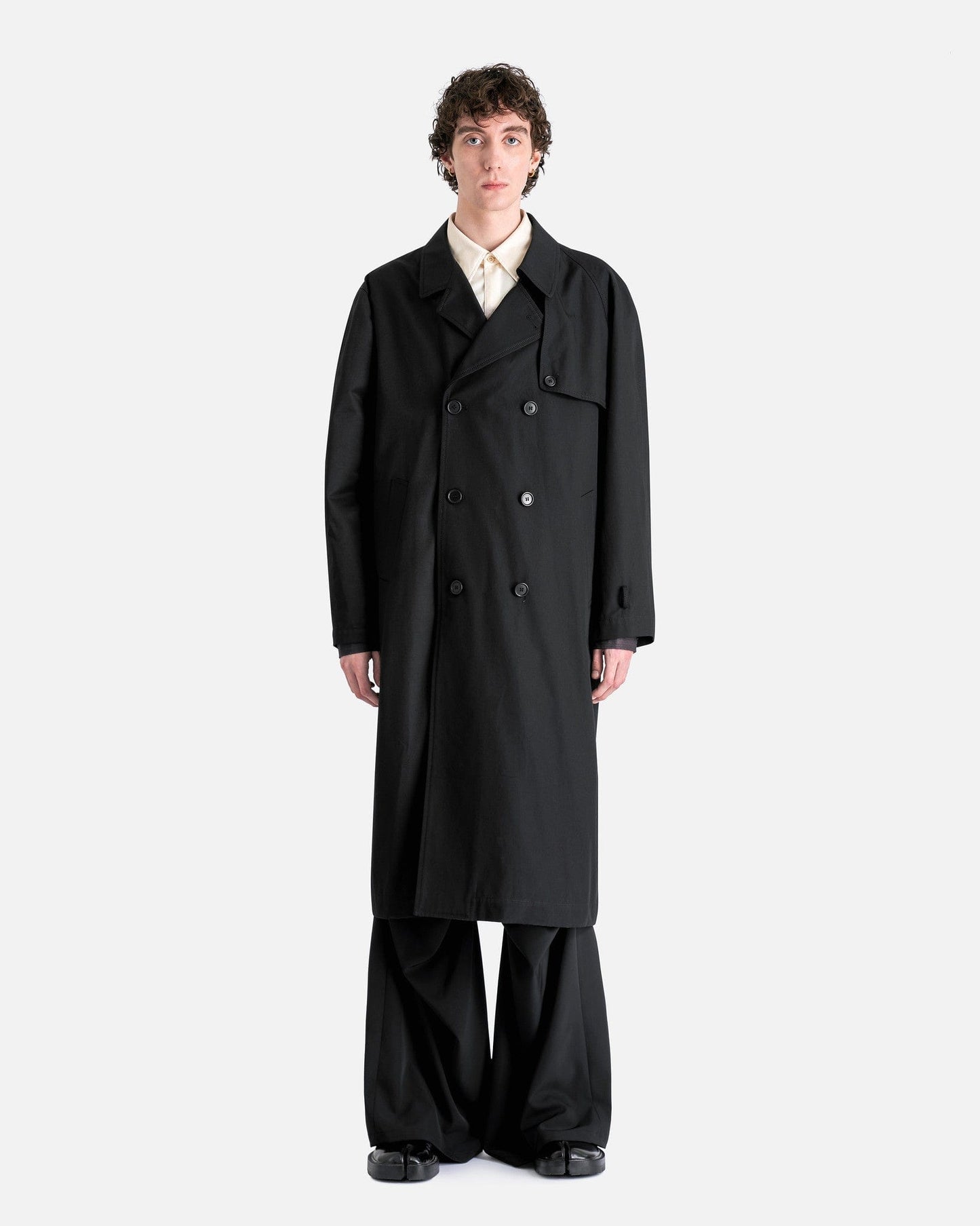 MM6 Maison Margiela Men's Jackets Double Breasted Trench Coat in Black