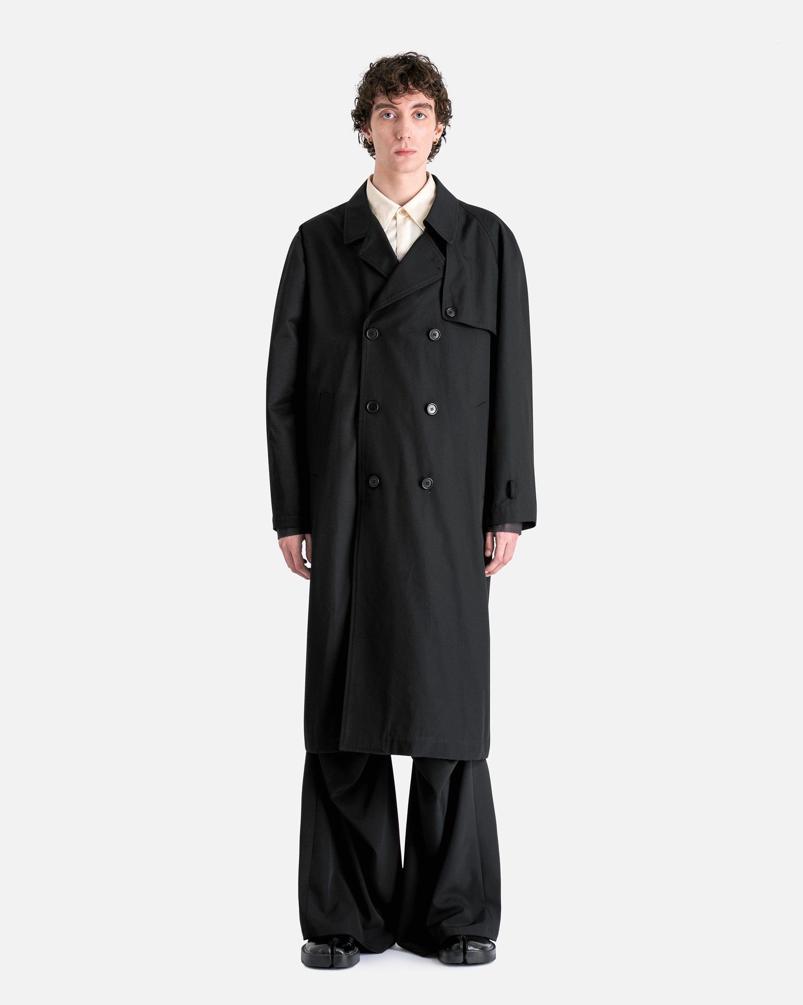 MM6 Maison Margiela Men's Jackets Double Breasted Trench Coat in Black