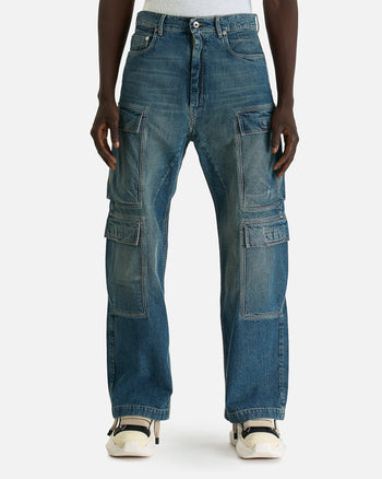 Rick Owens DRKSHDW Men's Pants Double Cargo Jeans in Washed Indigo