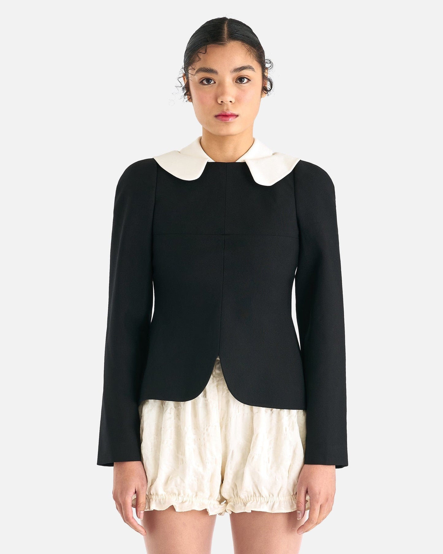 ShuShu/Tong Women Tops Double Collar Long-Sleeved Top in Black