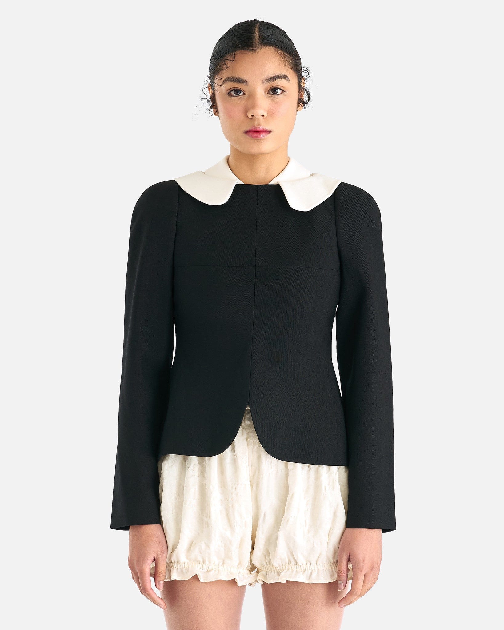 ShuShu/Tong Women Tops Double Collar Long-Sleeved Top in Black