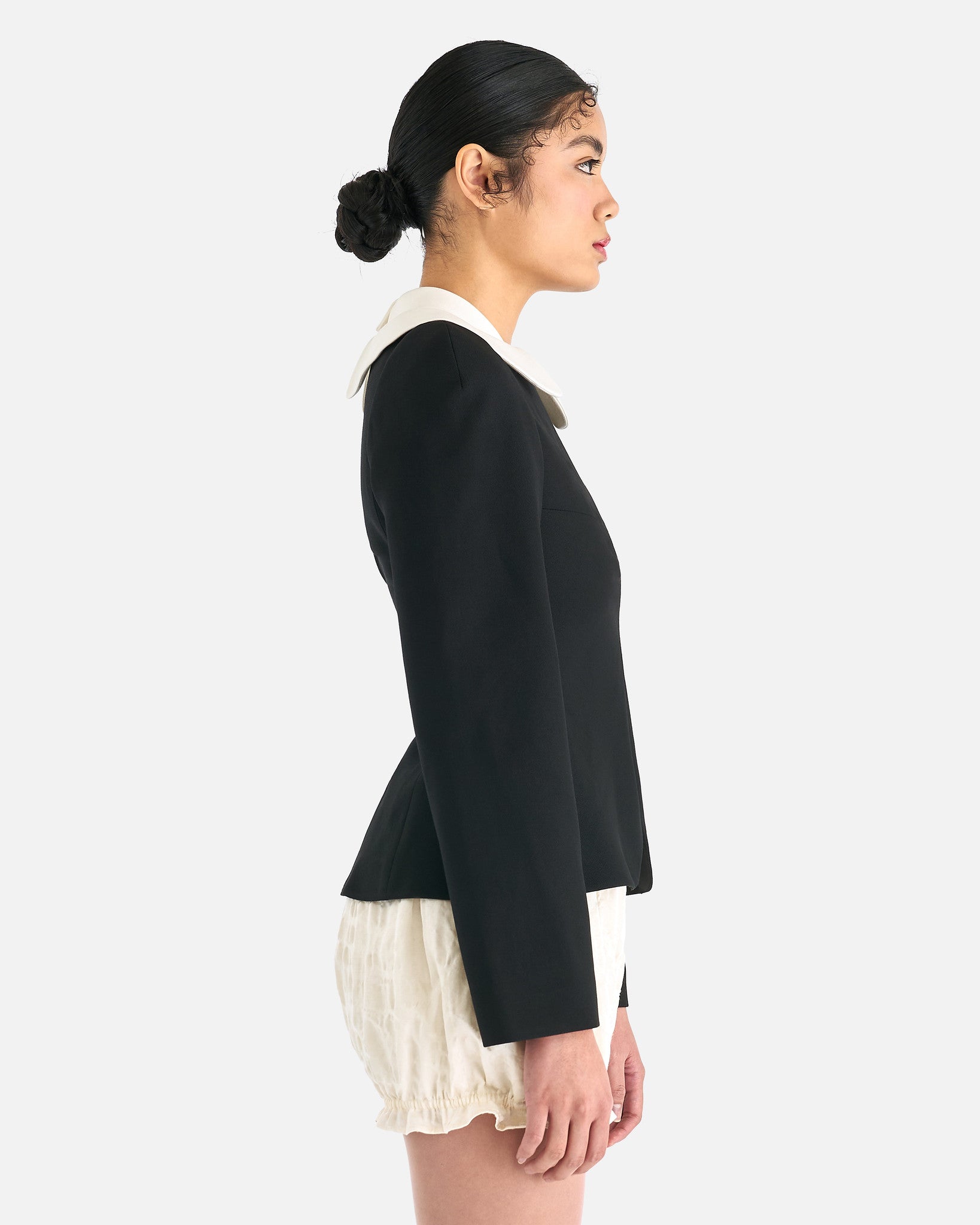 ShuShu/Tong Women Tops Double Collar Long-Sleeved Top in Black
