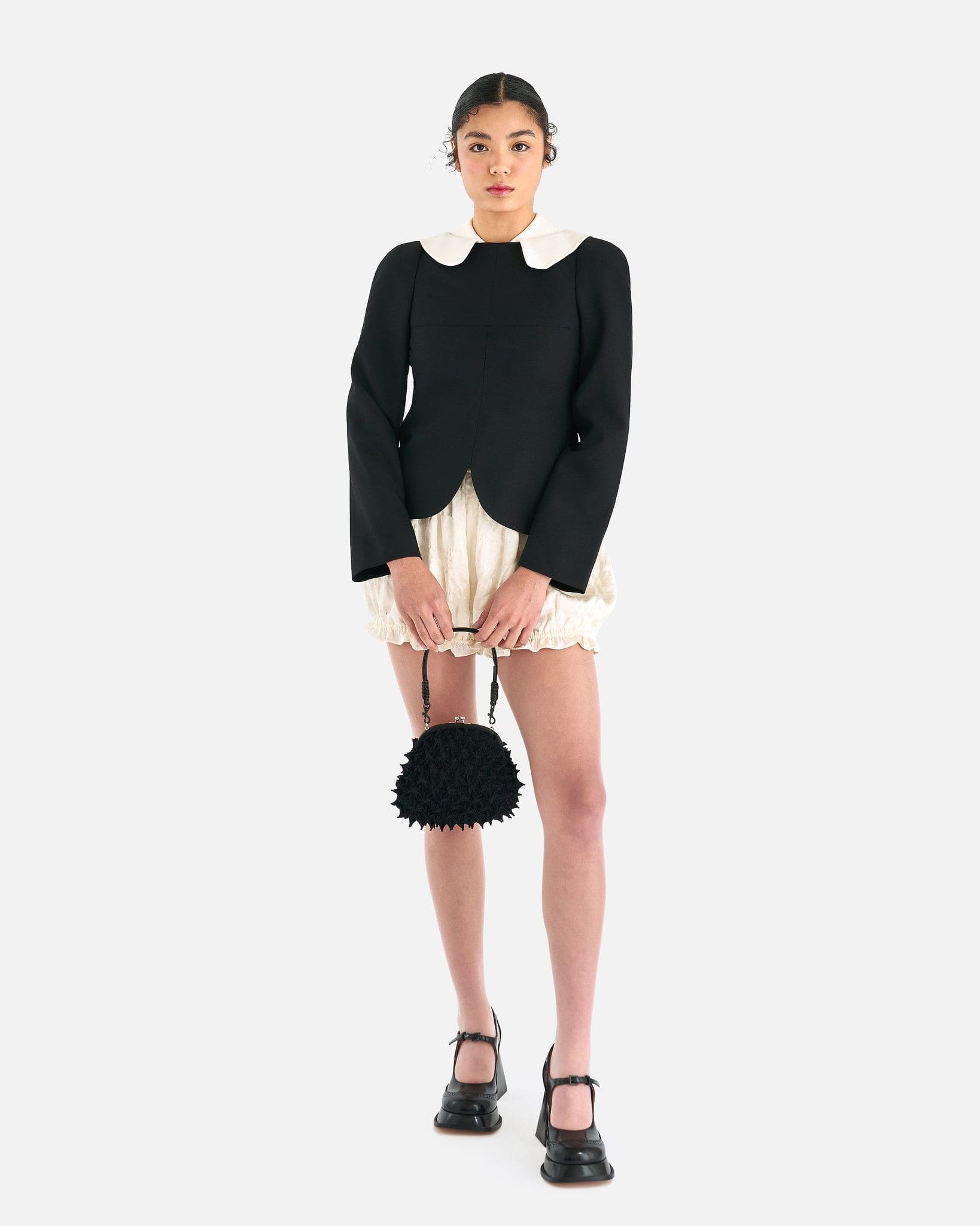 ShuShu/Tong Women Tops Double Collar Long-Sleeved Top in Black