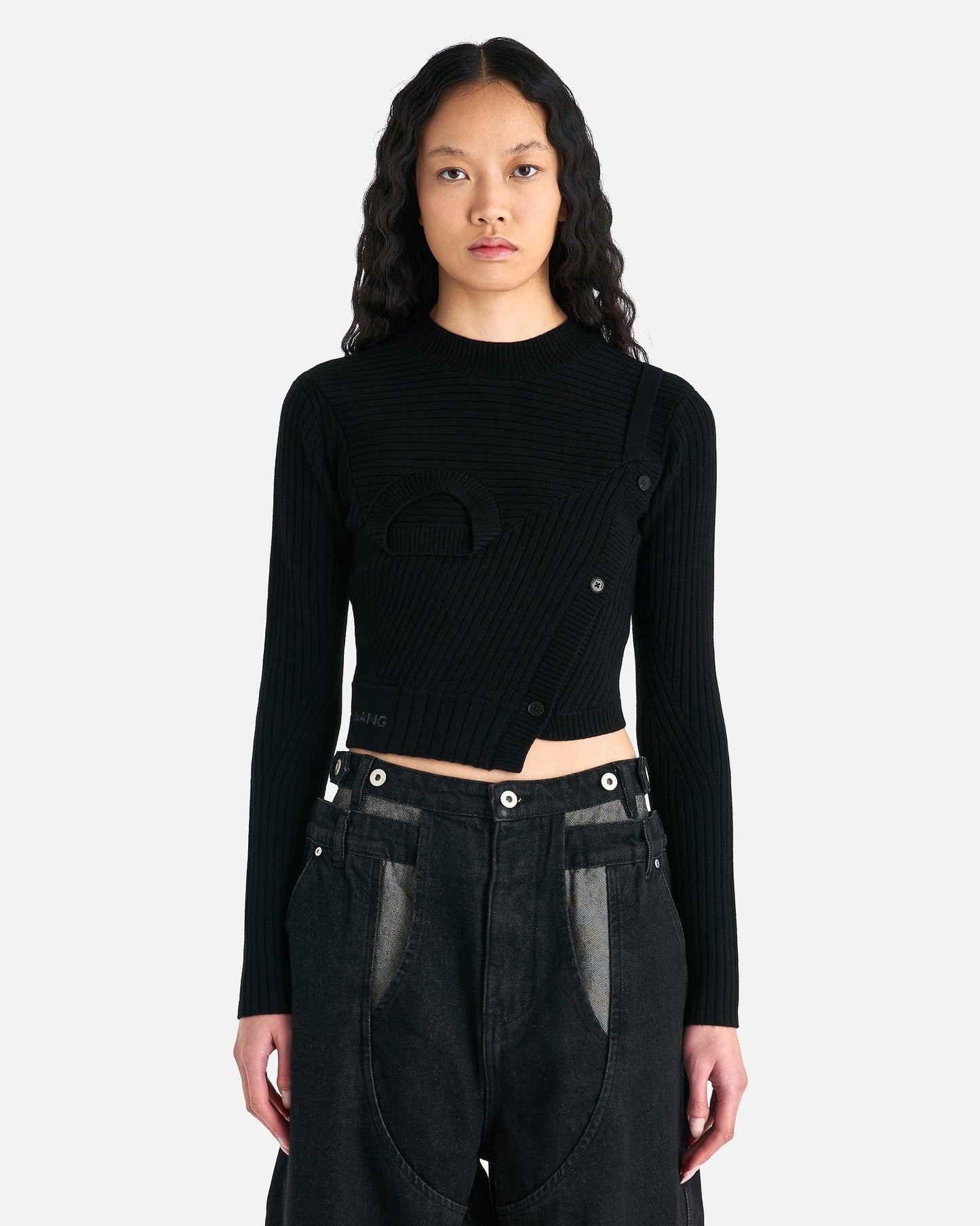 Feng Chen Wang Women Sweaters Double Collar Sweater in Black