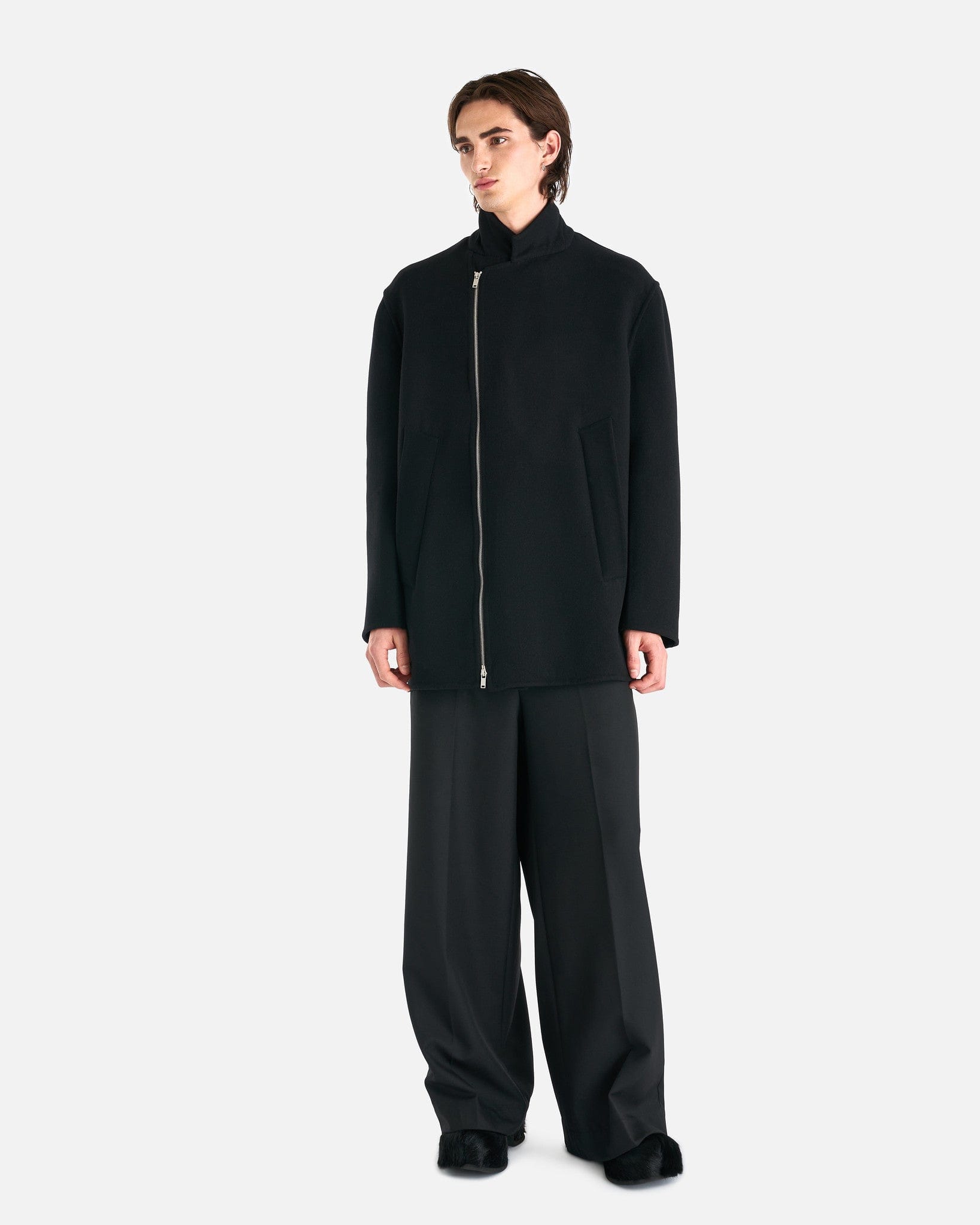 Jil Sander Men's Coat Double Face Wool Coat in Black