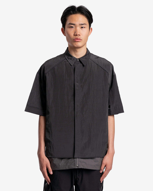 Juun.J Men's Shirts Double Layered Short Sleeve Zip-Up Shirts in Grey