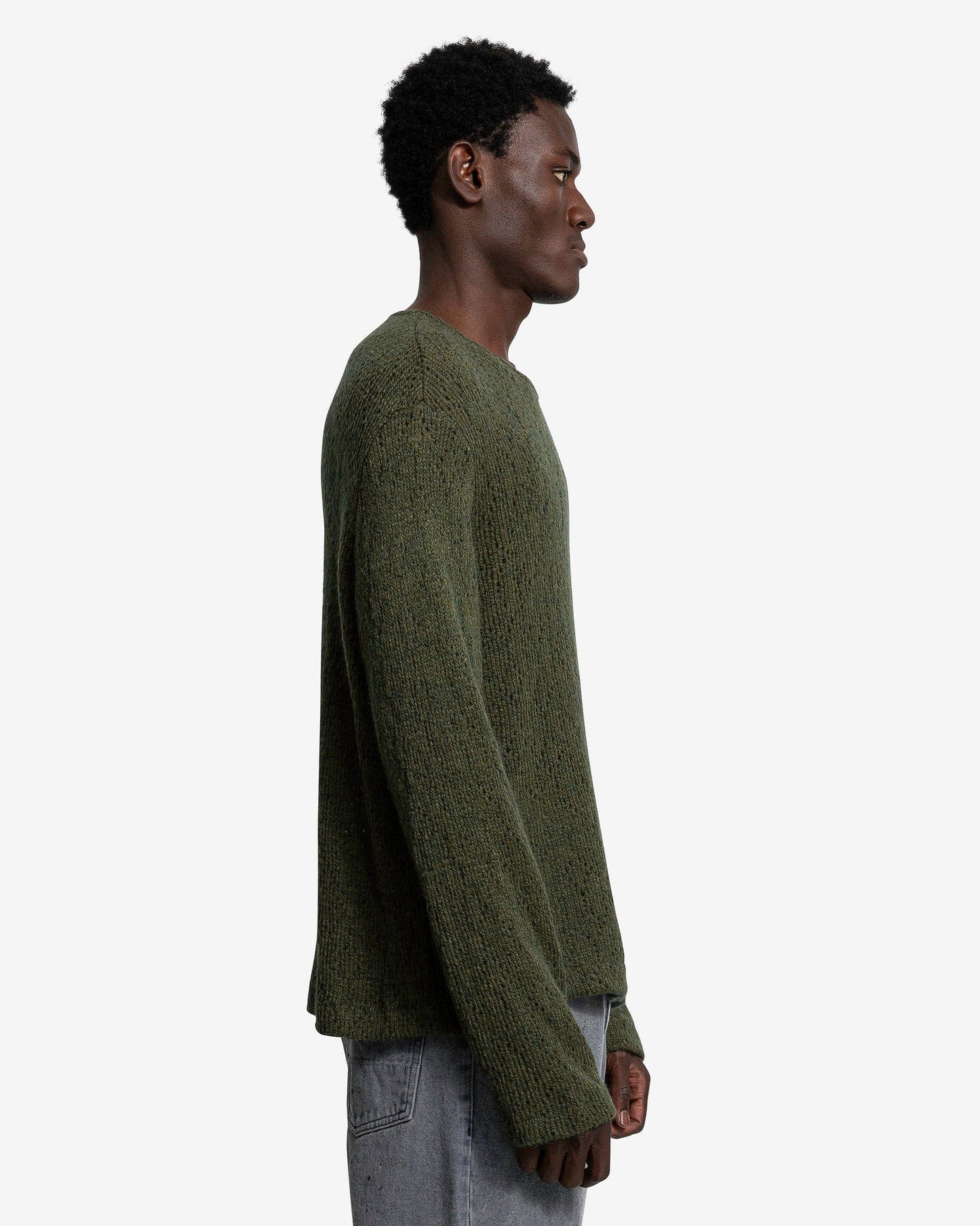 Our Legacy Men's Sweater Double Lock U Neck in Moor Green Crochet