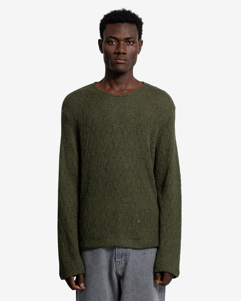 Our Legacy Men's Sweater Double Lock U Neck in Moor Green Crochet