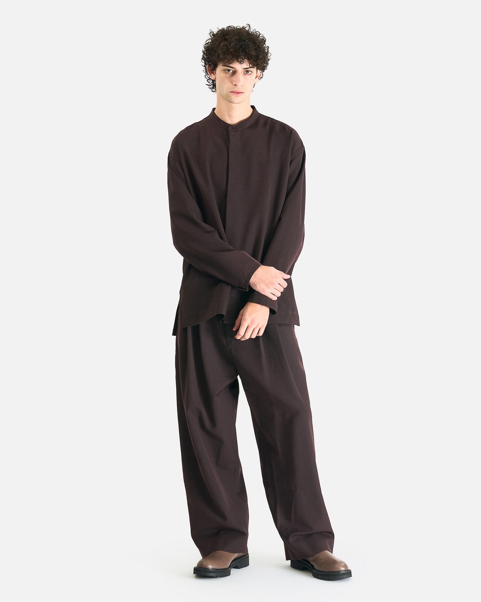 Studio Nicholson Men's Pants Double Pleat Volume Pant in Espresso Brown