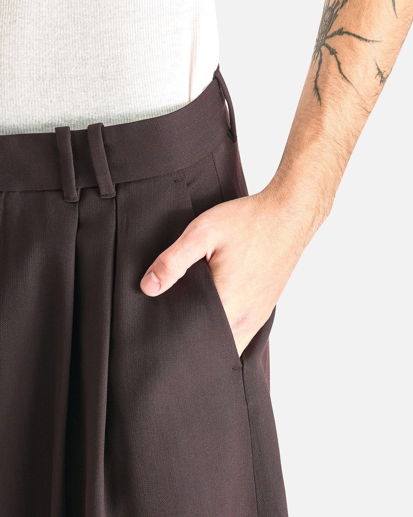 Studio Nicholson Men's Pants Double Pleat Volume Pant in Espresso Brown