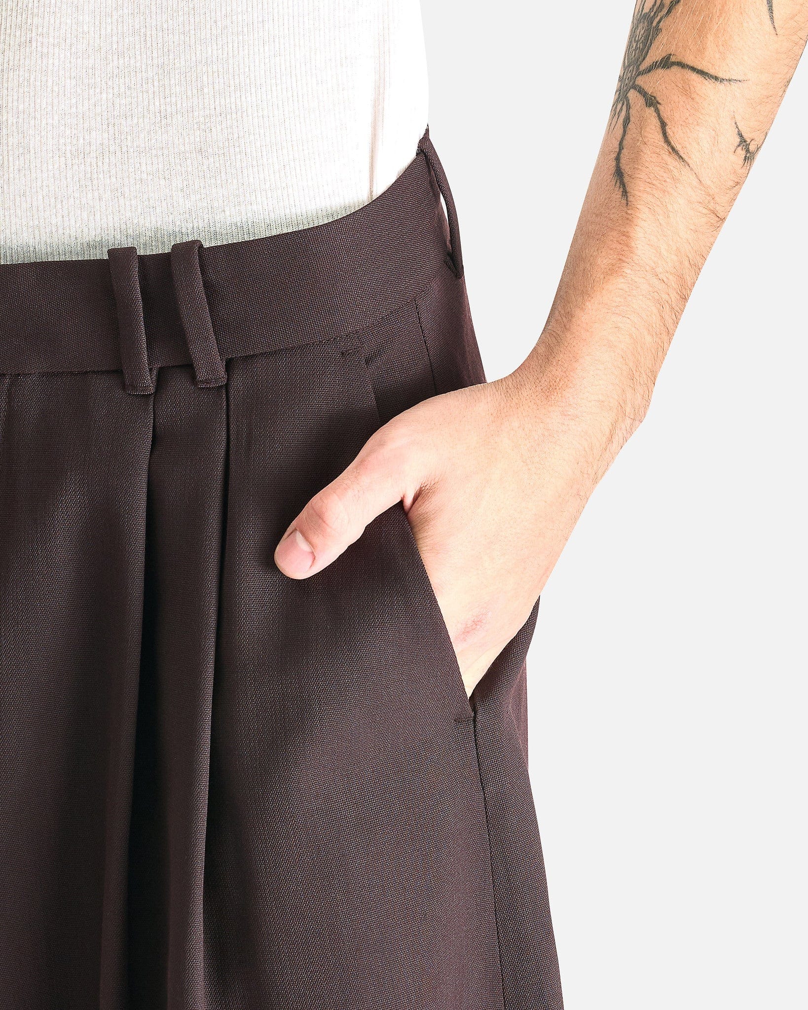 Studio Nicholson Men's Pants Double Pleat Volume Pant in Espresso Brown