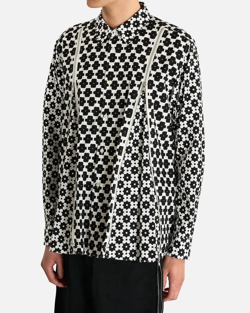 Comme des Garcons HOMME PLUS Men's Shirts Double Zip Buttom Up Shirt in White/Black