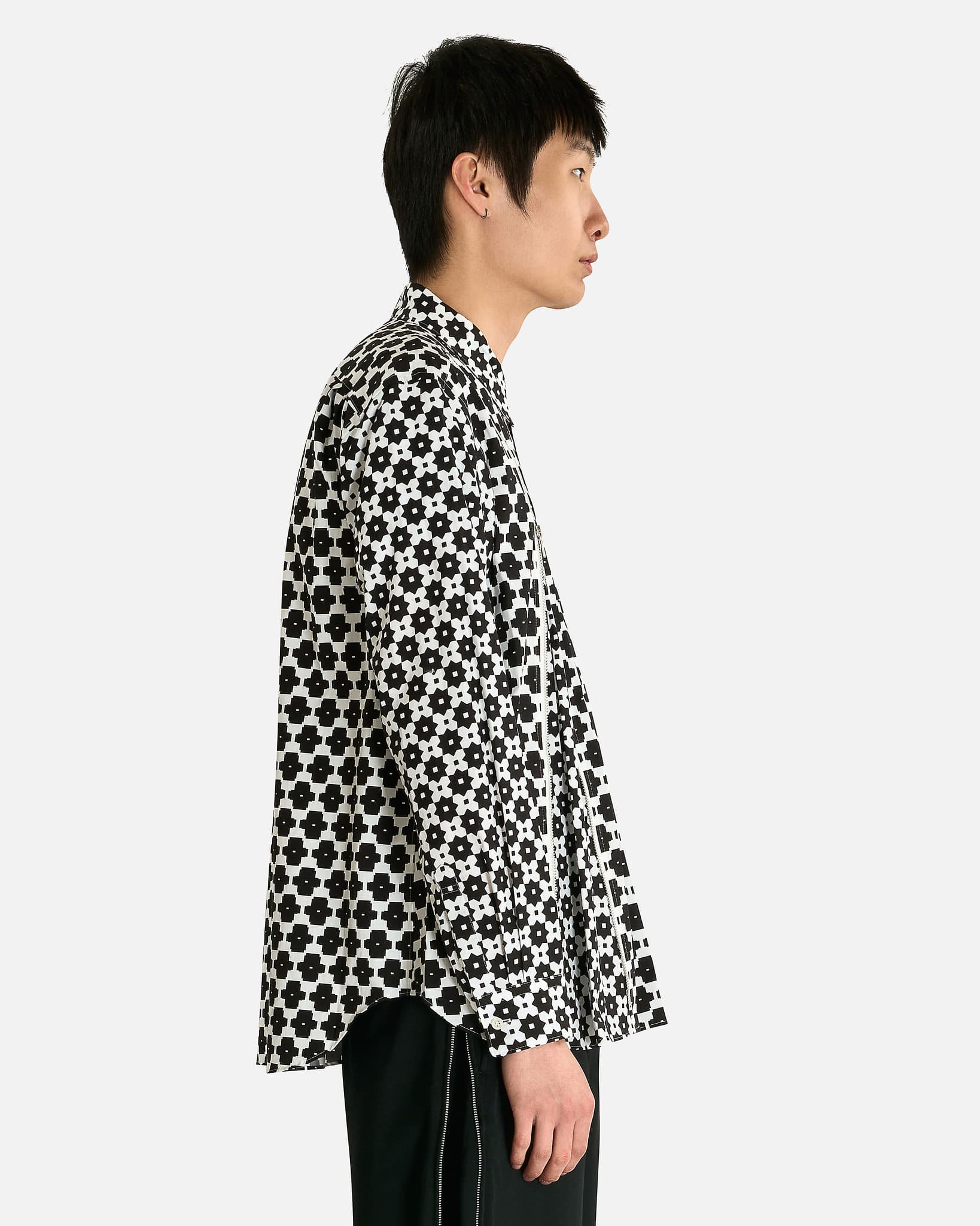Comme des Garcons HOMME PLUS Men's Shirts Double Zip Buttom Up Shirt in White/Black