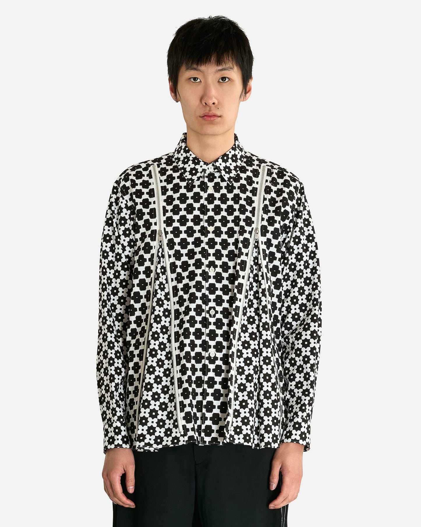 Comme des Garcons HOMME PLUS Men's Shirts Double Zip Buttom Up Shirt in White/Black