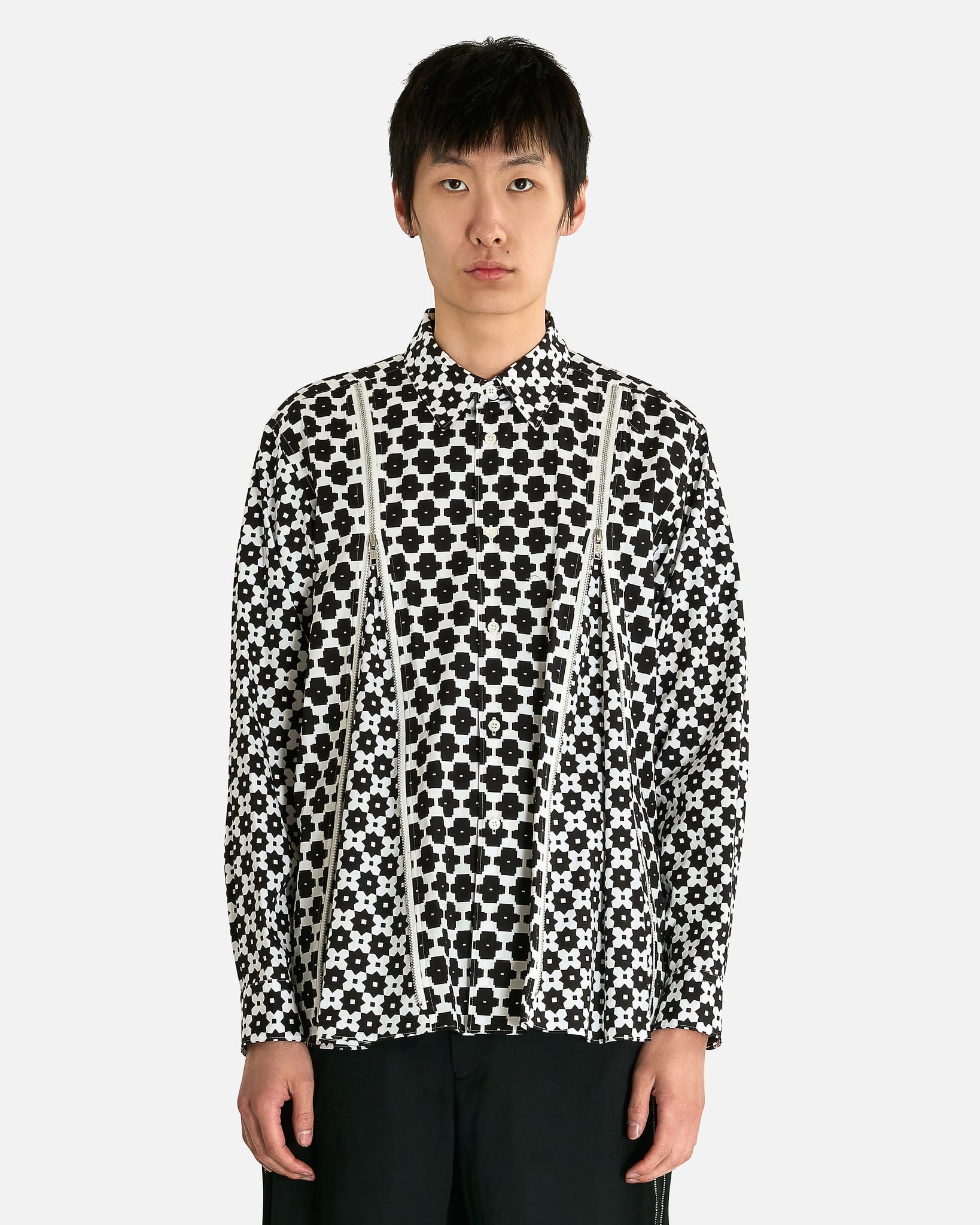 Comme des Garcons HOMME PLUS Men's Shirts Double Zip Buttom Up Shirt in White/Black