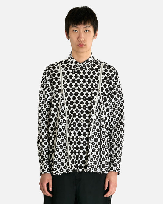 Comme des Garcons HOMME PLUS Men's Shirts Double Zip Buttom Up Shirt in White/Black
