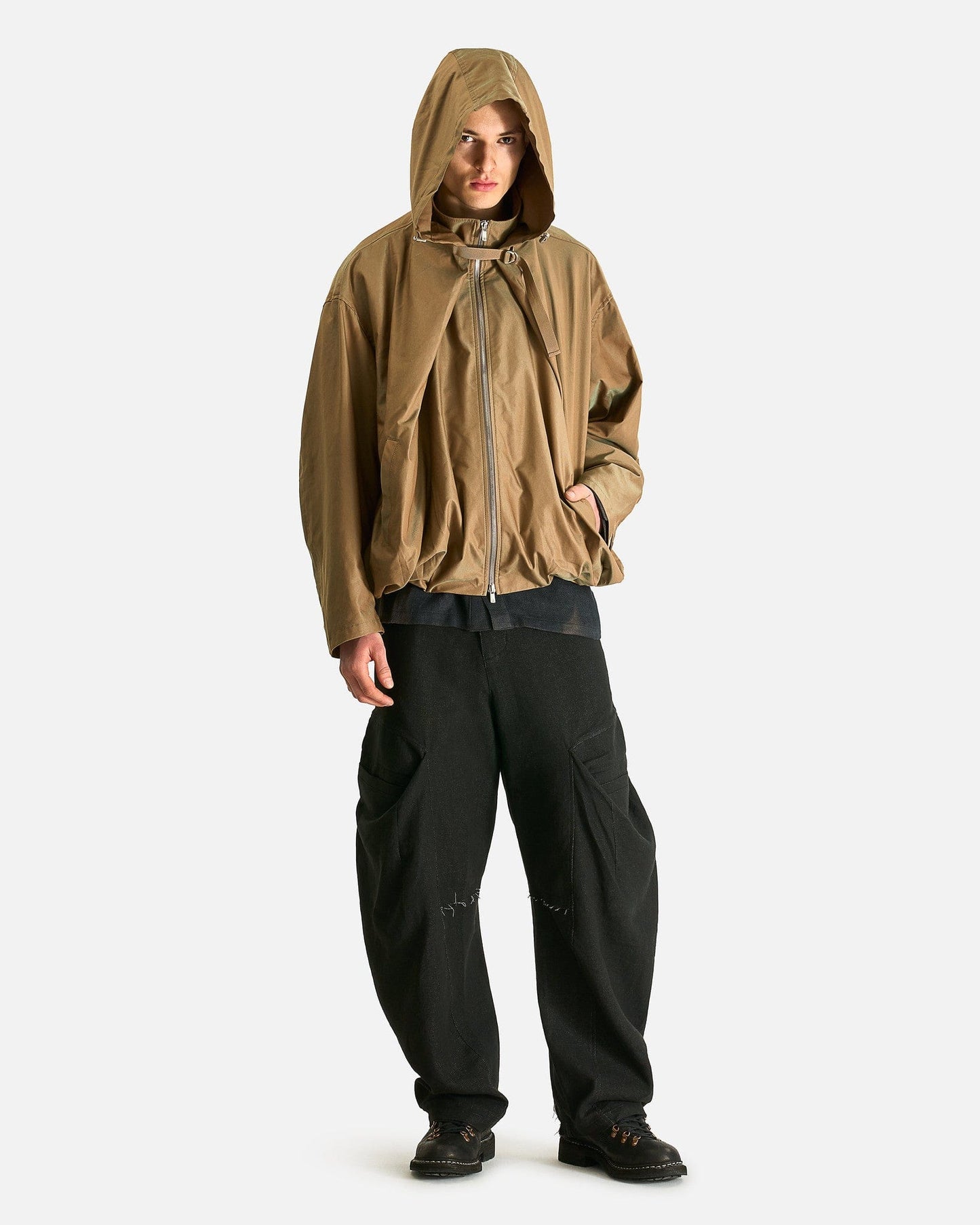 JiyongKim Men's Jackets Draped Volume Hood Jacket in Green