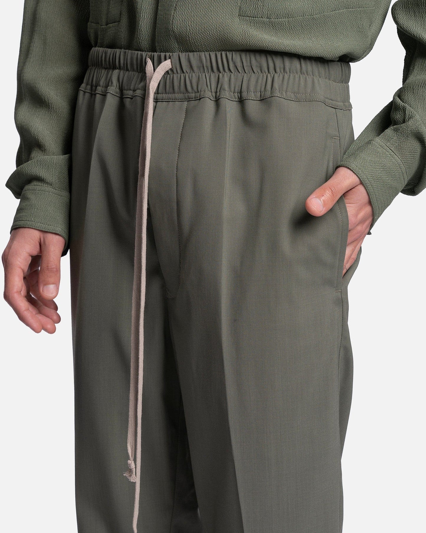 Rick Owens Men's Pants Drawstring Slim Long in Moss