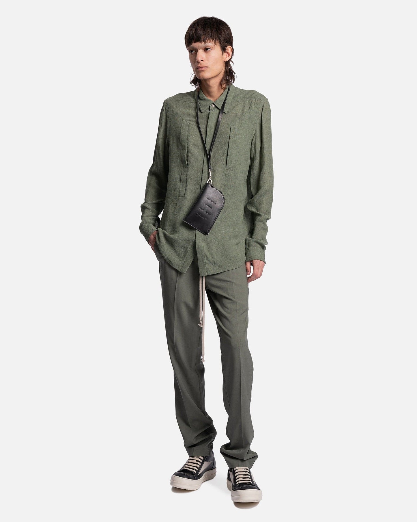 Rick Owens Men's Pants Drawstring Slim Long in Moss