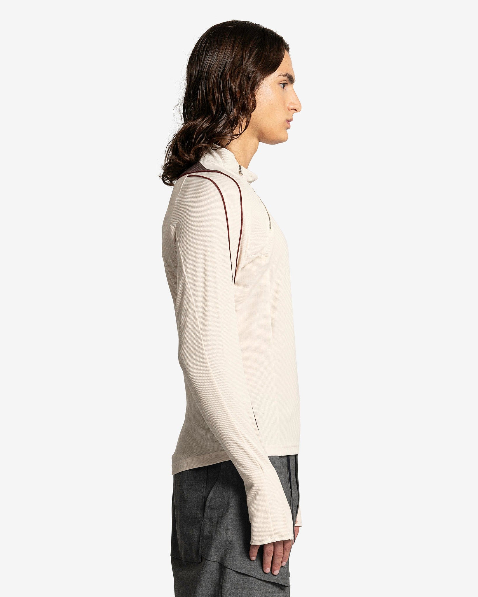 CMMAWEAR Men's T-Shirts Dual Zip Long Sleeve in Beige/Brown