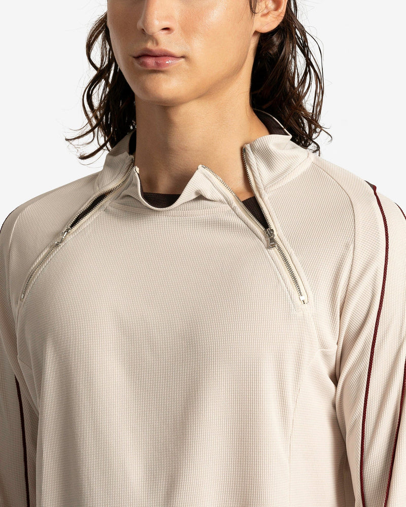 CMMAWEAR Men's T-Shirts Dual Zip Long Sleeve in Beige/Brown